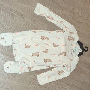 Adorable Cream and Brown Bunny Print Baby Onesie